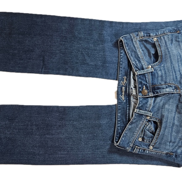 American Eagle Jeans Womens 8 Long Blue Slim Boot Stretch Distressed Denim -flaw - Picture 6 of 8